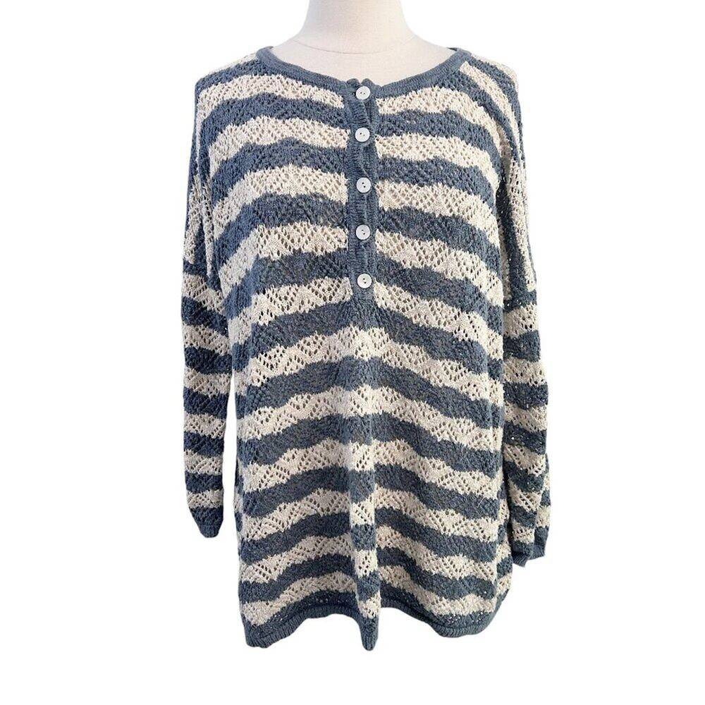 PERUVIAN CONNECTION Striped Pima Cotton Sweater Size M/L